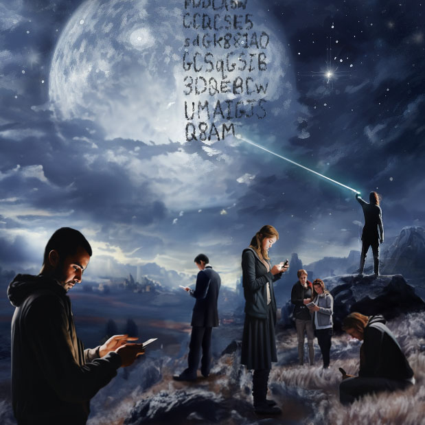 A laser writing on the face of the moon