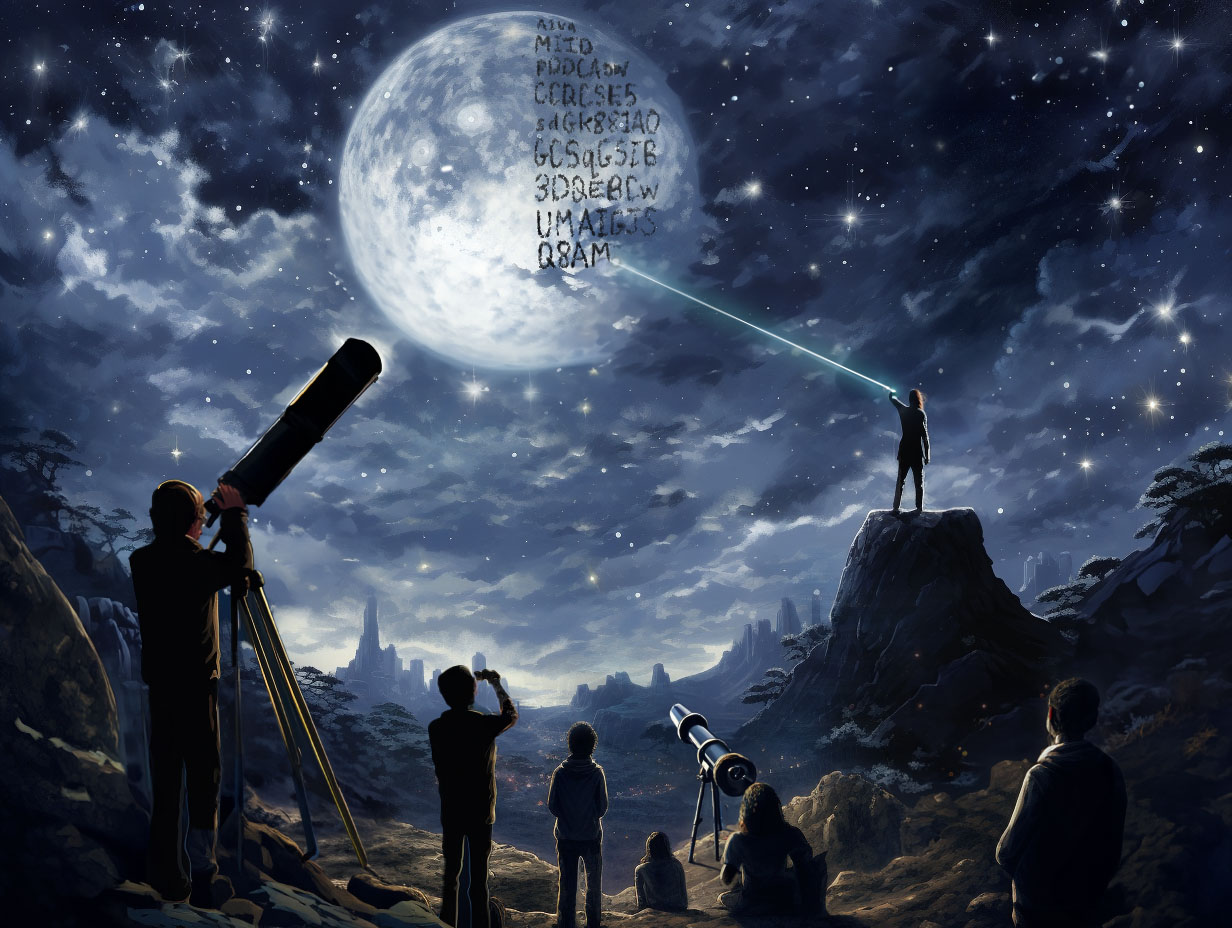 A laser writing on the face of the moon