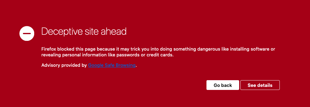 Safe Browsing Warning for Phishing